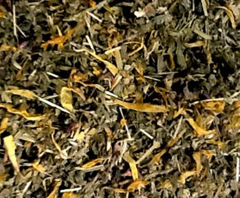 certified organic blend of Yerba Mate, Lemon Balm, Red Raspberry Leaf, Red Clover, Nettles, Calendula, Oat Straw, Elderberries, Sage and Rosemary. Its properties include immune support, protection, nervous system and brain restorative protecting against memory impairments of degenerative diseases; also anti-bacterial, trace minerals, warming, restorative, tonic, nourishing, calming.
