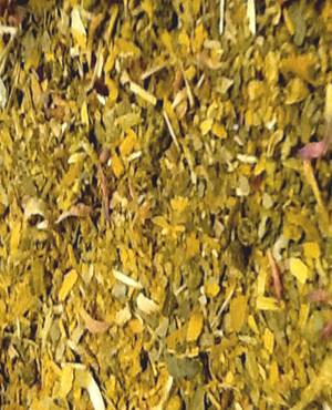 a certified organic blend of Ginkgo Biloba, Yerba Mate, Red Clover, Elderberry, Sage, Turmeric, Parsley, Rose Hips, Oat Straw, Thyme and Rosemary carries its name because it properties include immune support, contains potassium and vitamin B. iron, chlorophyll, calcium, phosphorus, vitamin A and C, general protection, anti-bacterial, tonic, restorative, strengthening, anti-inflammatory, It has nourishing trace minerals, cleansing, Vitamin C, warming; helps in senile dementia to aid in mental alertness, improving memory, diuretic, improves circulation, sense of direction, calming to nervous system and brain restorative; strengthens weak constitutions and skin illnesses.