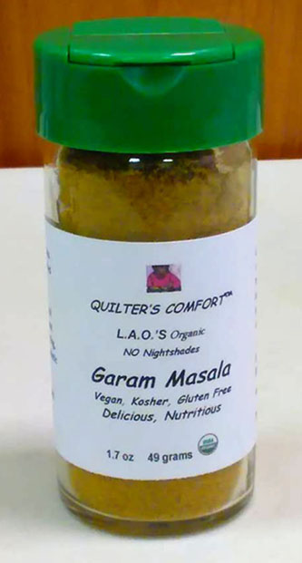 L.A.O.'s Organic Garam Masala seasoning contains a blend of certified organic herbs, spices and vegetables ; Coriander, Cumin, Turmeric, Cardamom, Lemon Balm Black Pepper, Ginger, Thyme, Wheat Grass, and Garlic. Use in any Indian style recipes calling for Garam Masala or when you want to impart new flavors to savory dishes. No animal testing, no colors, no nightshades, no fragrances or synthetic preservatives.  $7.50