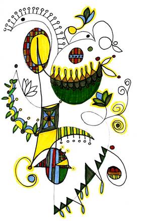 Morning Delight, india ink on paper, Patricia C. Coleman